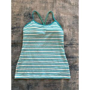 Lululemon Power Y Twin Stripe Spry Blue White Athletic Tank Top Size 10